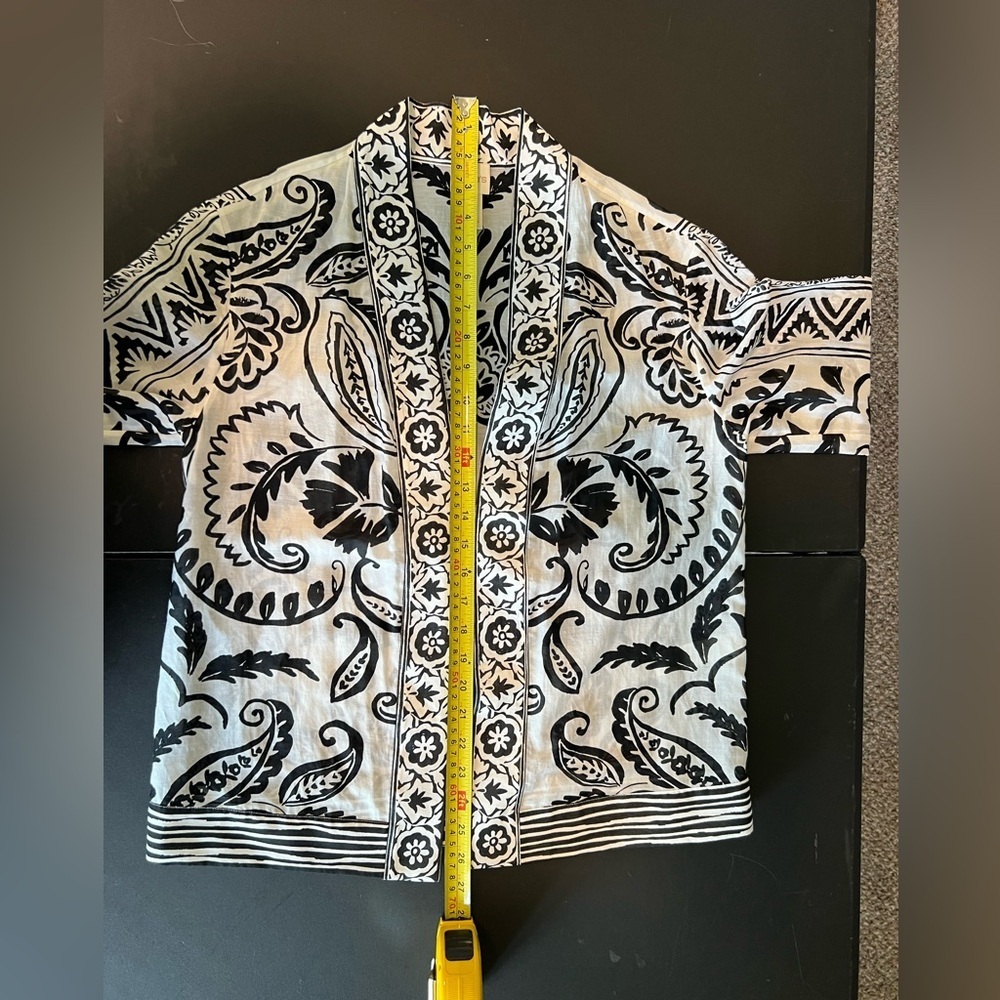 Chico’s Kimono Top in Black/White Pattern Cotton Silk Lightweight - Picture 8 of 8